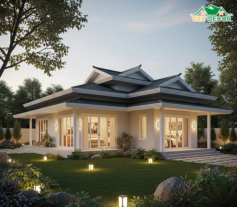 Mẫu thiết kế 5x20m nhà ống 1 tầng 3 phòng ngủ mái nhật