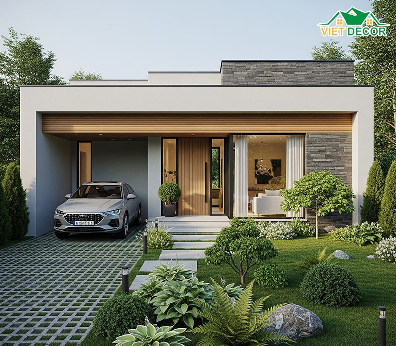 Mẫu 5x20m nhà ống 1 tầng 3 phòng ngủ có sân vườn