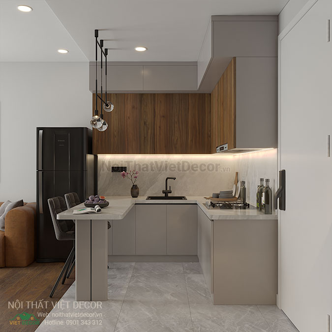 Nội thất Việt Decor thiết kế thi công nội thất chung cư 1 phòng ngủ + 45 m2 tại Bình Dương tủ bếp