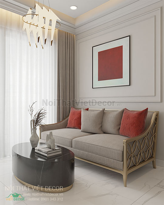 Nội thất Việt Decor thiết kế thi công nội thất căn hộ 2 phòng ngủ tân cổ điển 62 m2 tại tp hồ chí minh phòng khách