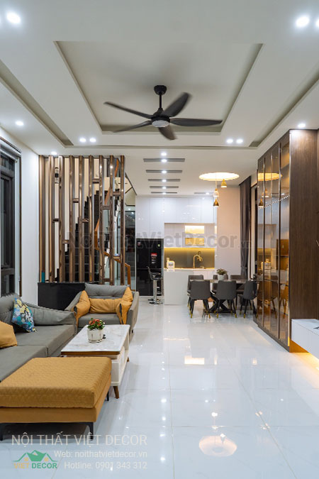 Nội Thất Việt Decor thiết kế thi công nội thất, tủ bếp gỗ công nghiệp An Cường, nhà phố 3 tầng tại thành phố Biên Hòa, Đồng Nai, phòng khách bếp