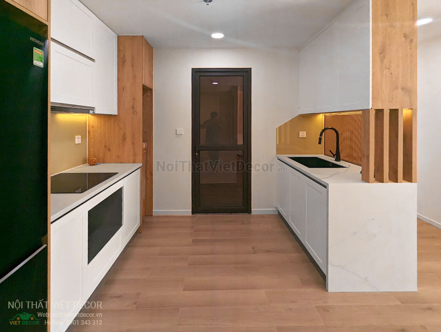Nội Thất Việt Decor thiết kế thi công nội thất căn hộ 2 phòng ngủ chung cư Quận 9 Hồ Chí Minh, tủ bếp chữ I