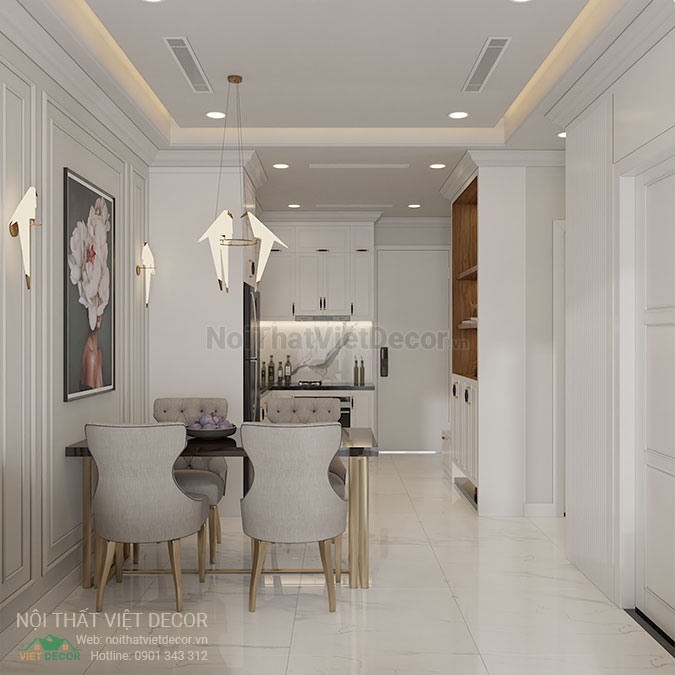 Nội thất Việt Decor thiết kế thi công nội thất căn hộ 2 phòng ngủ tân cổ điển 62 m2 tại tp hồ chí minh bàn ăn tủ bếp