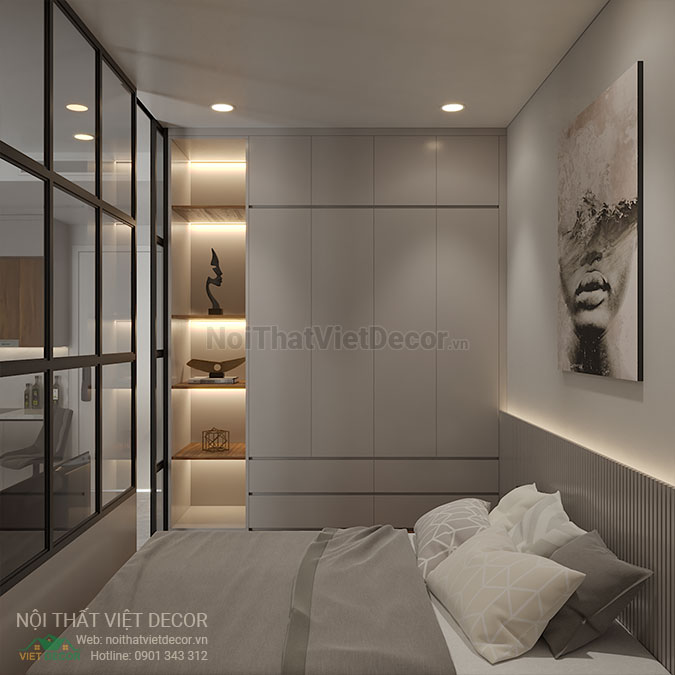 Nội thất Việt Decor thiết kế thi công nội thất chung cư 1 phòng ngủ + 45m2 tại Bình Dương tủ quần áo phòng ngủ khách