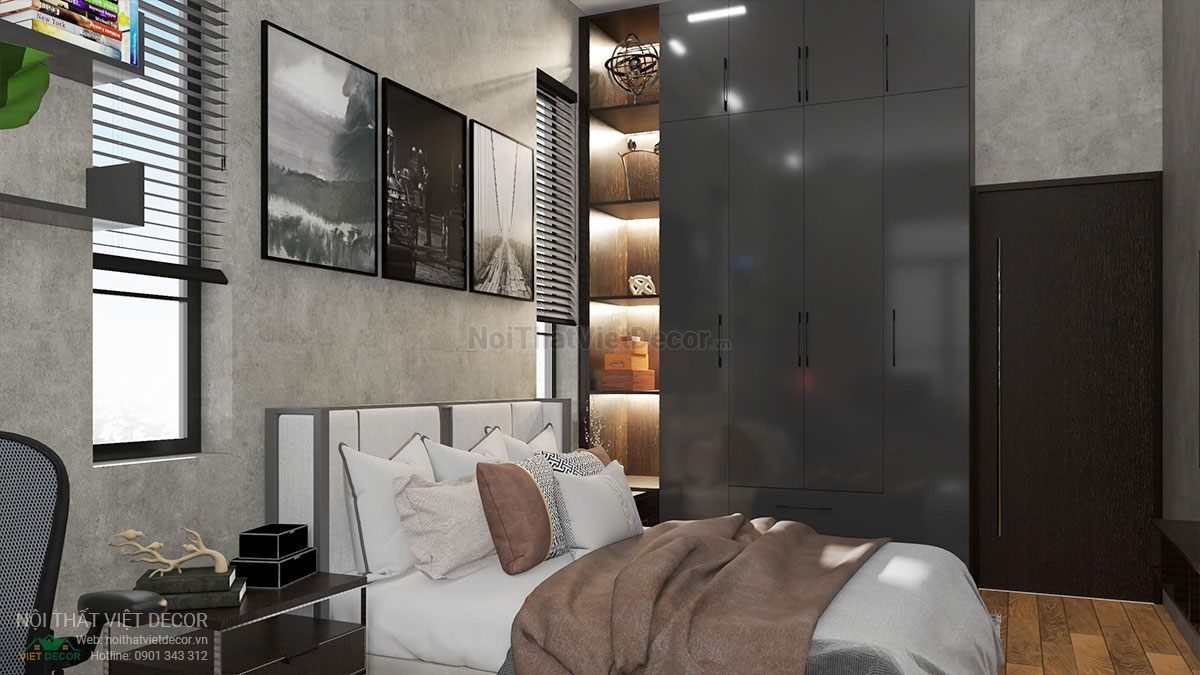 Nội thất Việt Decor thiết kế thi công nội thất hiện đại, biệt thự song lập 3 tầng tại Bến Lức Long An, phòng ngủ master