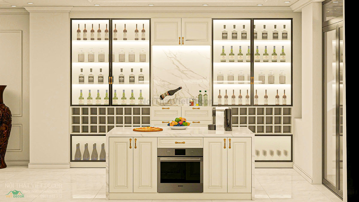 Nội thất Việt Decor thiết kế thi công nội thất tân cổ điển sang trọng luxury, nhà liên kế 3 tầng thuộc dự án Lavilla Green City Tân An, Long An, tủ bếp
