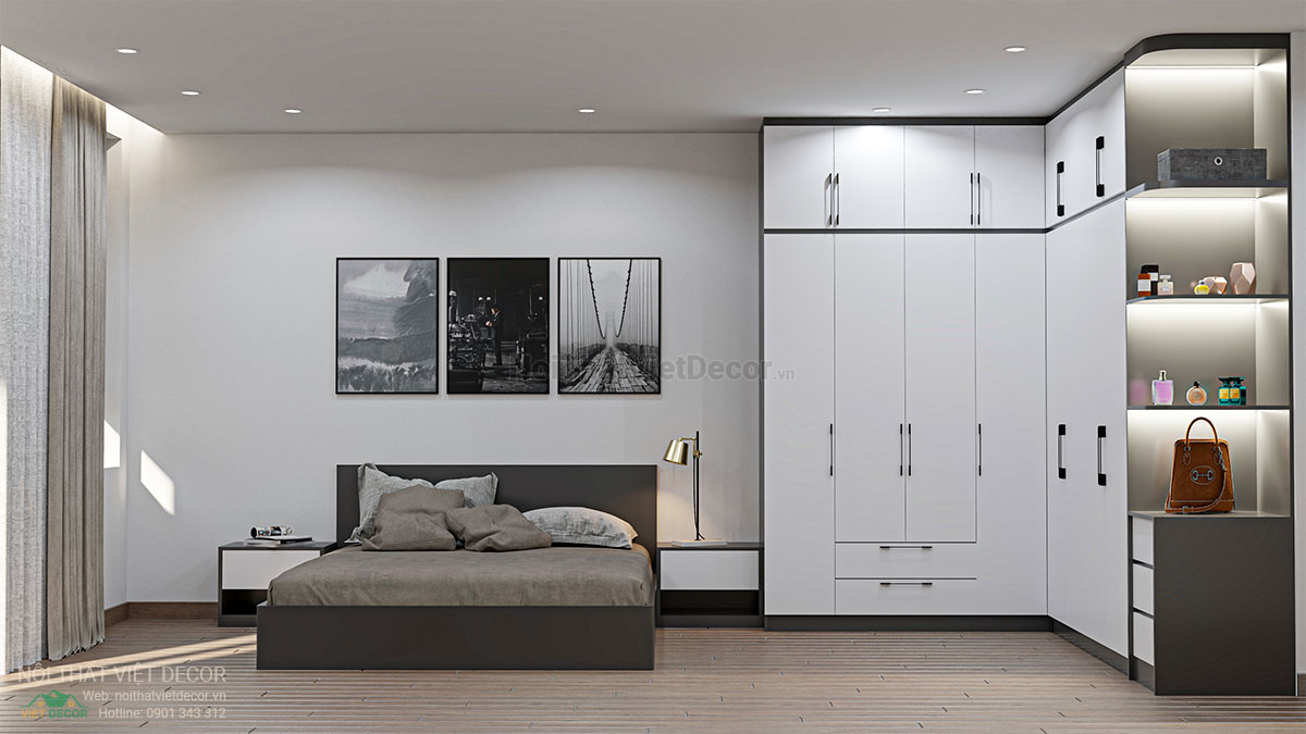 Nội thất Việt Decor thiết kế thi công nội thất nhà ở gia đình 3 tầng thuộc dự án Lavilla Tân An, Long An, phòng ngủ lớn