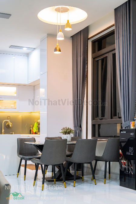 Nội Thất Việt Decor thiết kế thi công nội thất, tủ bếp gỗ công nghiệp An Cường, nhà phố 3 tầng tại thành phố Biên Hòa, Đồng Nai, bàn ăn nhà bếp
