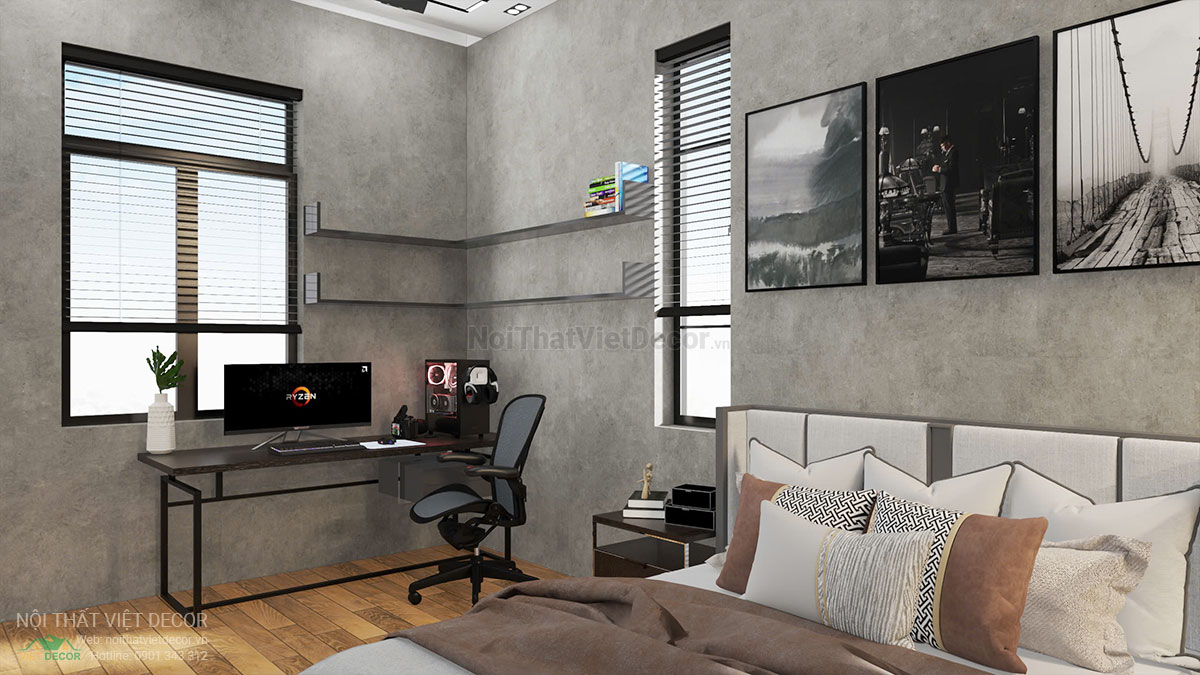 Nội thất Việt Decor thiết kế thi công nội thất hiện đại, biệt thự song lập 3 tầng tại Bến Lức Long An, phòng ngủ master