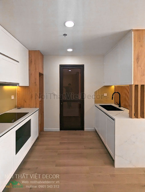 Nội Thất Việt Decor thiết kế thi công nội thất căn hộ 2 phòng ngủ chung cư Quận 9 Hồ Chí Minh, tủ bếp chữ I