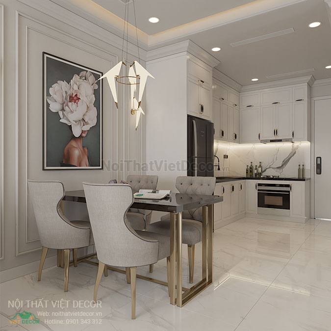 Nội thất Việt Decor thiết kế thi công nội thất căn hộ 2 phòng ngủ tân cổ điển 62 m2 tại tp hồ chí minh bàn ăn tủ bếp