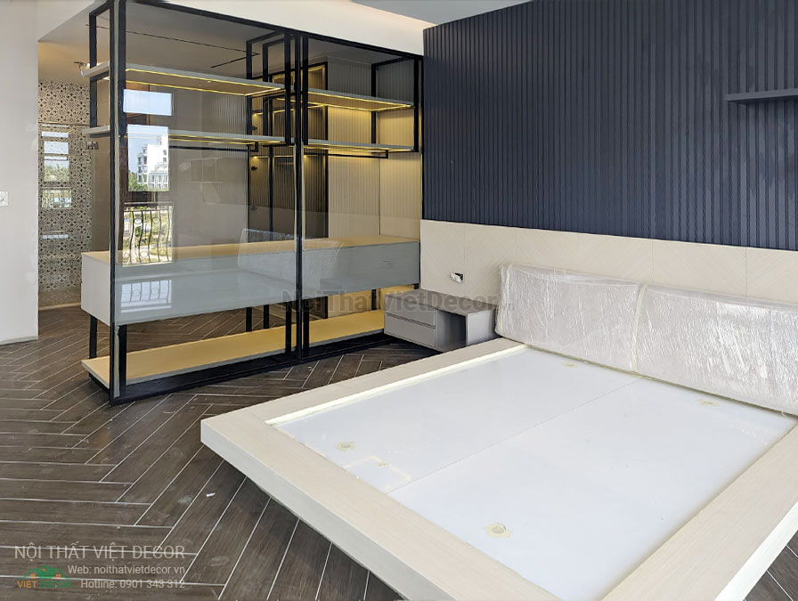 Nội Thất Việt Decor thiết kế thi công nội thất, tủ bếp gỗ công nghiệp An Cường, nhà phố 3 phòng ngủ tại tỉnh Cần Thơ, giường ngủ phòng ngủ 1
