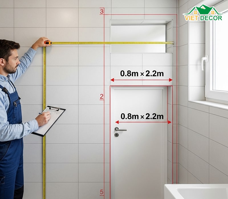 Tính tổng diện tích cần gạch ốp tường trong phòng tắm