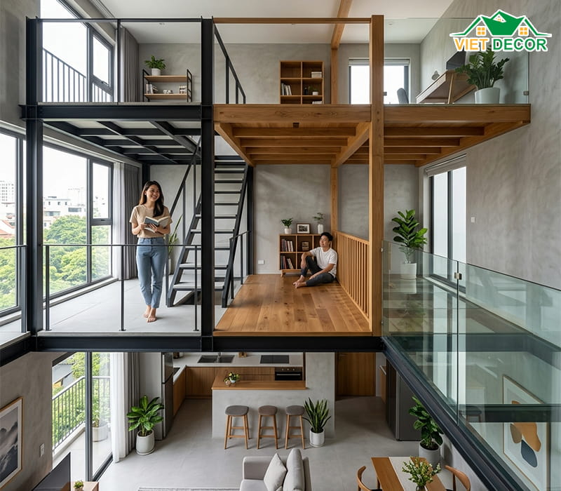 Các vật liệu phổ biến để thi công gác lửng nhẹ cho chung cư