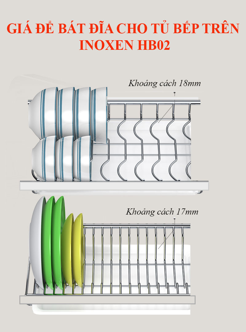 Nội thất Việt Decor phụ kiện giá chén bát tủ bếp trên inoxen BCD304.60/70/80/90