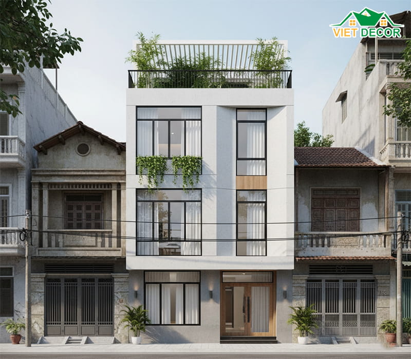 Mặt tiền nhà phố 5m 3 tầng phong cách hiện đại