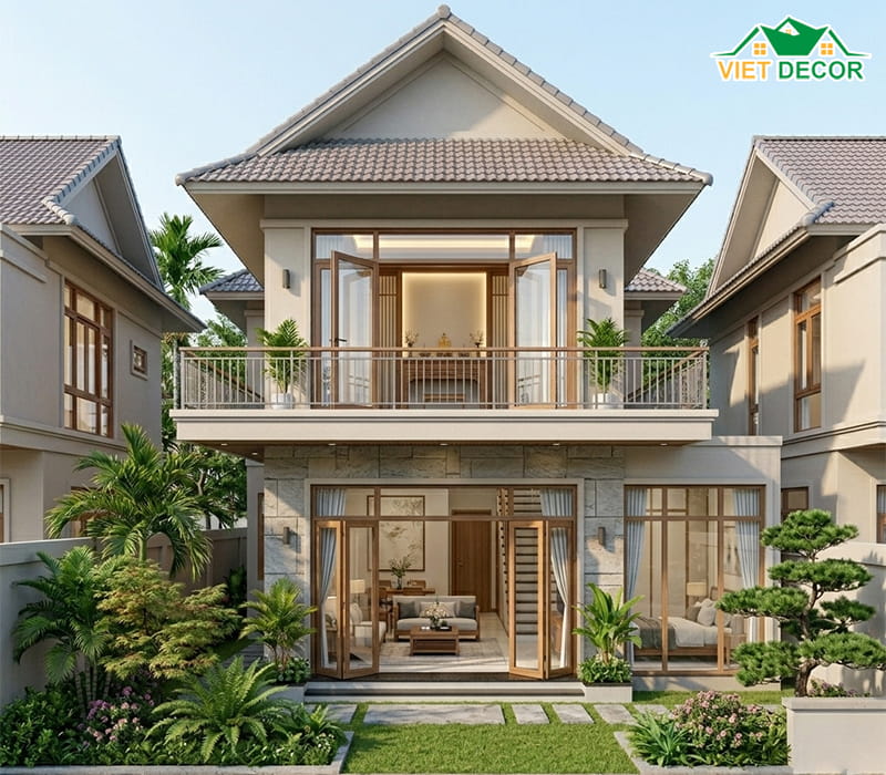 Biệt thự 2 tầng mái Nhật phong cách tối giản, tinh tế