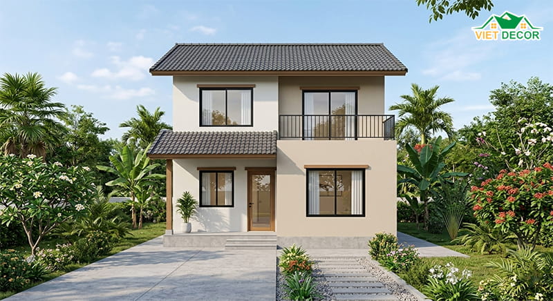 Mẫu nhà 2 tầng mái Nhật vuông vắn, tối ưu diện tích