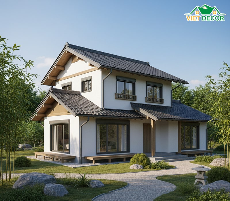 Mẫu nhà 2 tầng mái Nhật hiện đại, tinh tế