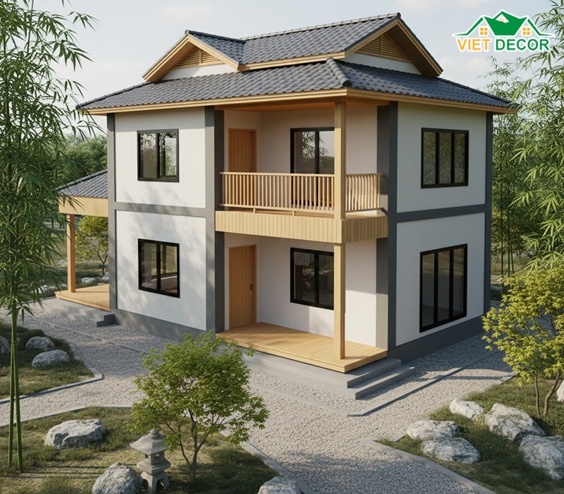 Mẫu nhà 2 tầng mái Nhật hiện đại, tinh tế