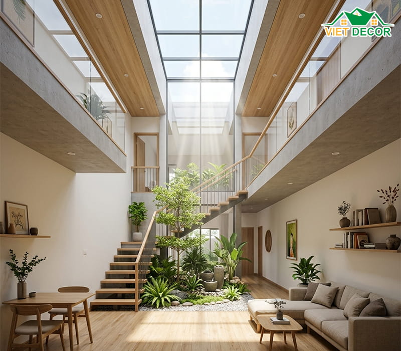 Ưu tiên thiết kế giếng trời để đón nắng và gió tự nhiên