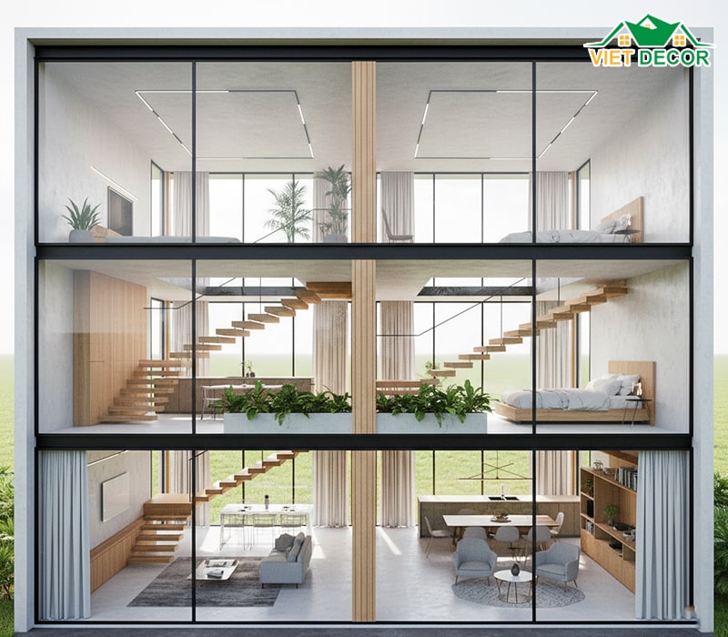 Thiết kế nhà lệch tầng 4x16m độc đáo