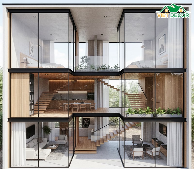 Thiết kế nhà lệch tầng 4x16m độc đáo