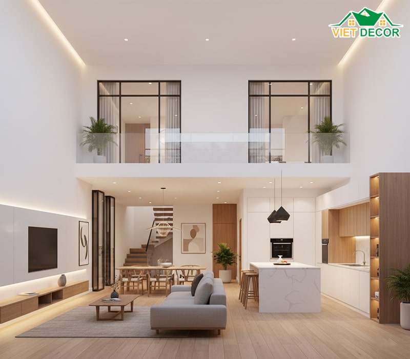 Thiết kế nội thất phòng khách và bếp hiện đại
