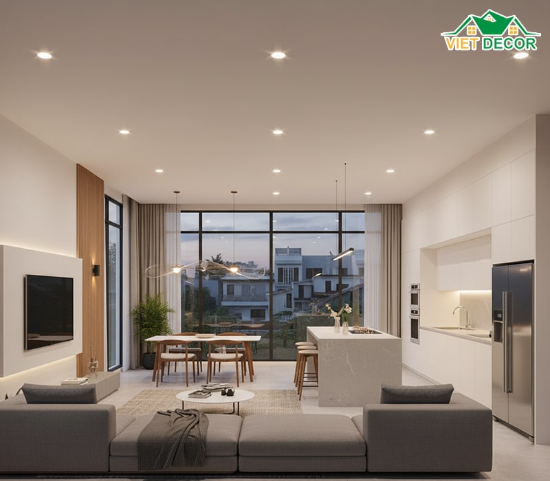 Thiết kế nội thất phòng khách và bếp hiện đại