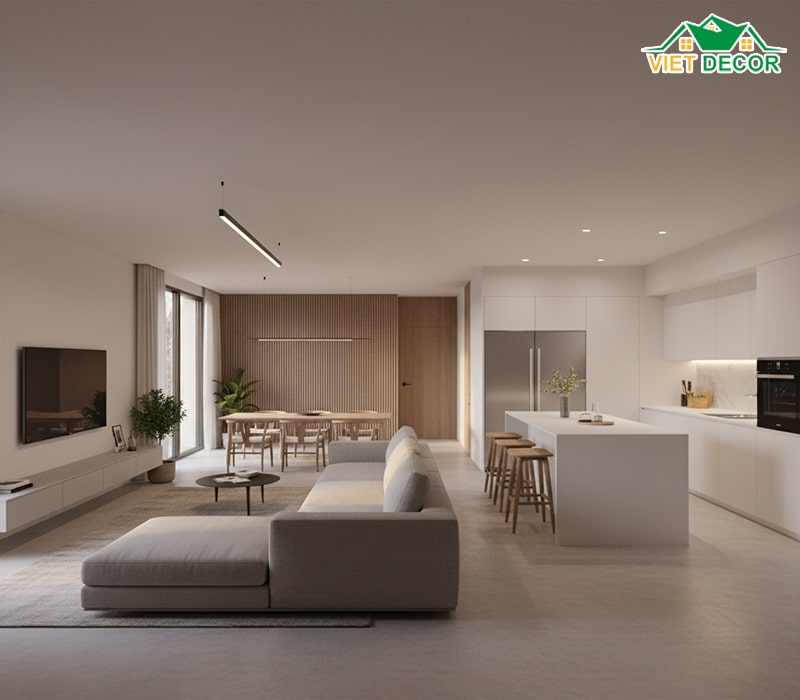Thiết kế nội thất phòng khách và bếp hiện đại