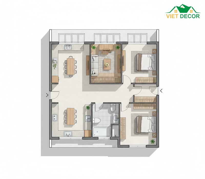 Sơ đồ phân chia diện tích phòng chức năng