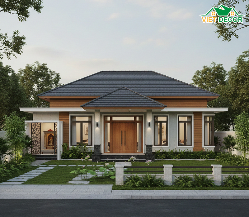 Mẫu nhà cấp 4 120m2 3 phòng ngủ 1 thờ