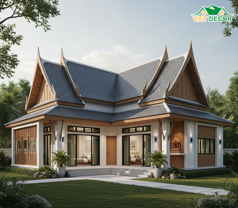 Mẫu nhà cấp 4 mái Thái 120m2 3 phòng ngủ 1 thờ sang trọng