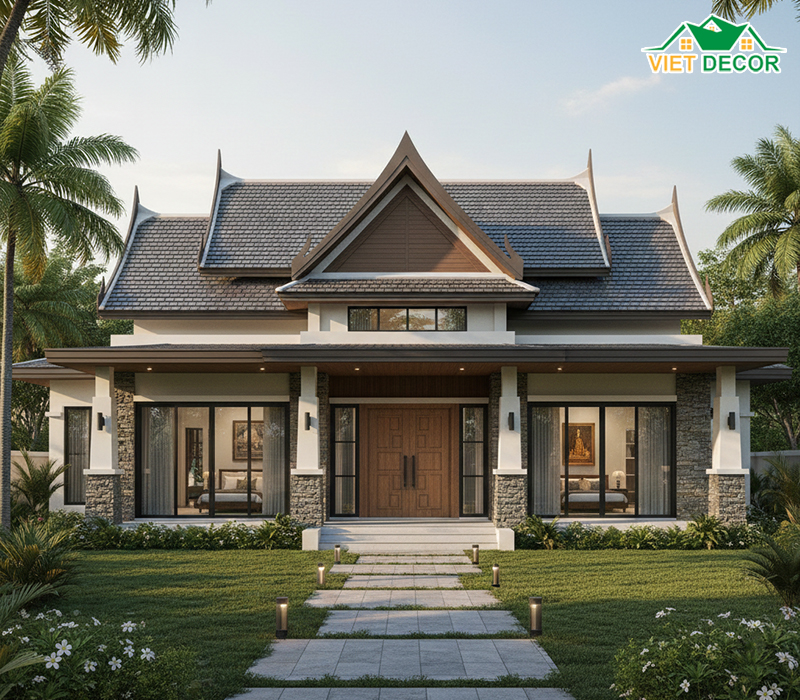 Mẫu nhà cấp 4 mái Thái 120m2 3 phòng ngủ 1 thờ sang trọng