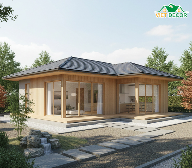 Thiết kế nhà cấp 4 mái Nhật 120m2 hiện đại, tối giản