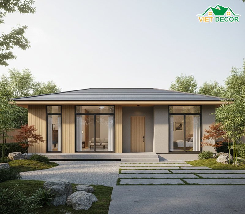 Thiết kế nhà cấp 4 mái Nhật 120m2 hiện đại, tối giản