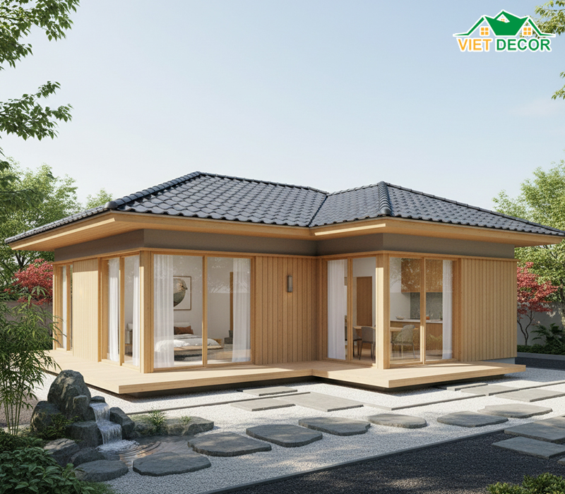 Thiết kế nhà cấp 4 mái Nhật 120m2 hiện đại, tối giản