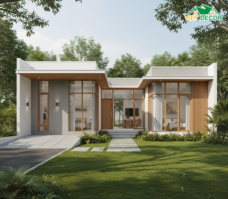 Mẫu nhà cấp 4 hình chữ L 120m2 tối ưu không gian