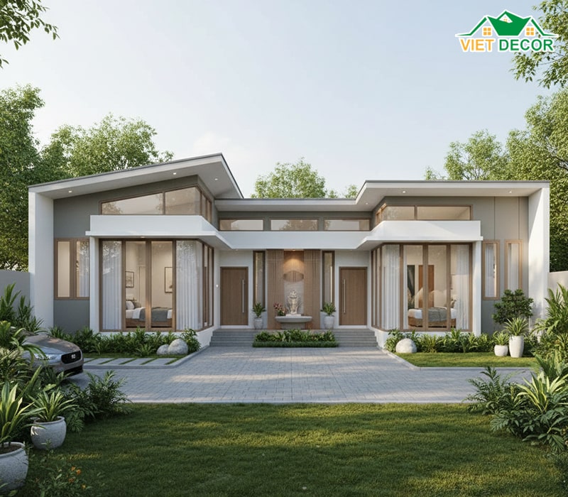 Mẫu nhà cấp 4 hình chữ L 120m2 tối ưu không gian