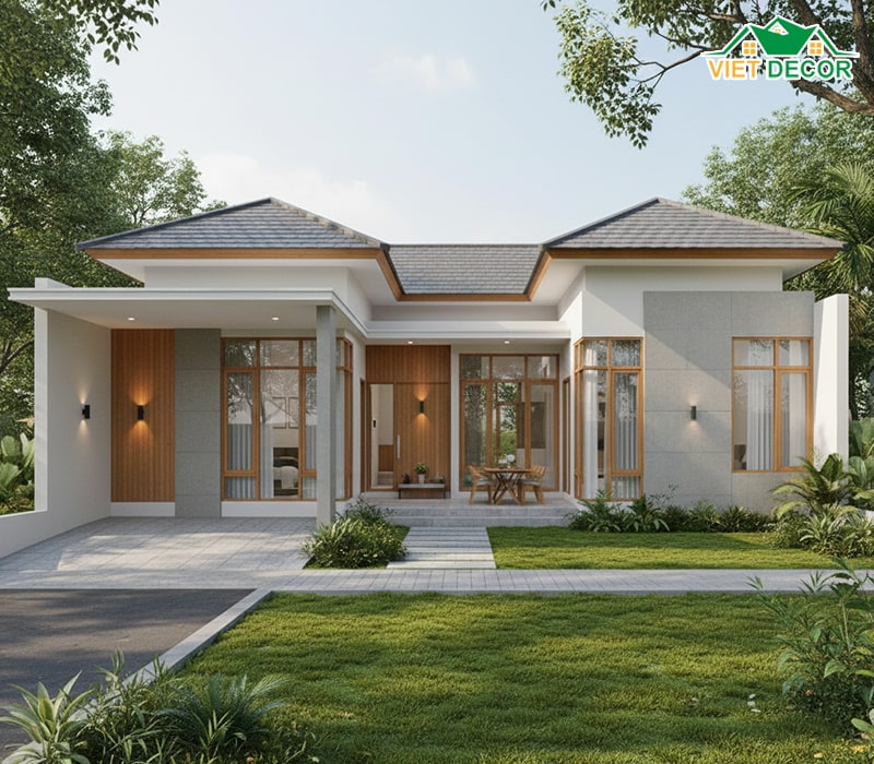 Mẫu nhà cấp 4 hình chữ L 120m2 tối ưu không gian