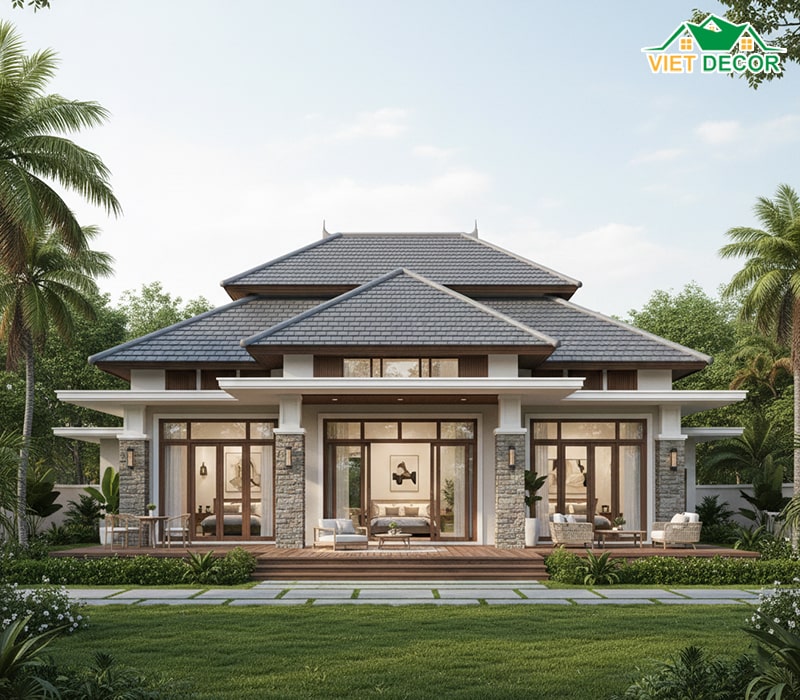 Mẫu nhà cấp 4 mái Thái 3 phòng ngủ sang trọng