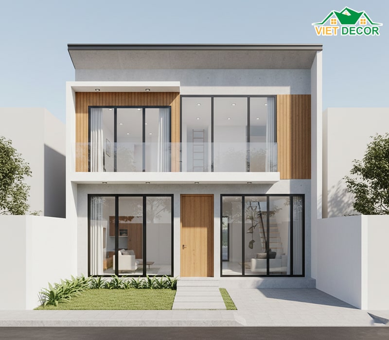 Mẫu nhà cấp 4 gác lửng mái bằng hiện đại, trẻ trung