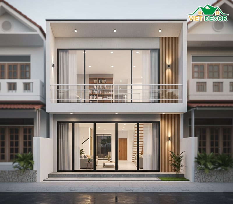 Mẫu nhà cấp 4 gác lửng mái bằng hiện đại, trẻ trung