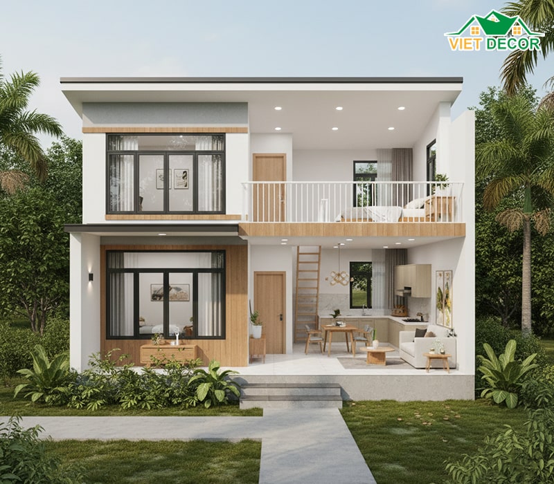 Mẫu nhà cấp 4 có gác lửng 3 phòng ngủ tiện nghi