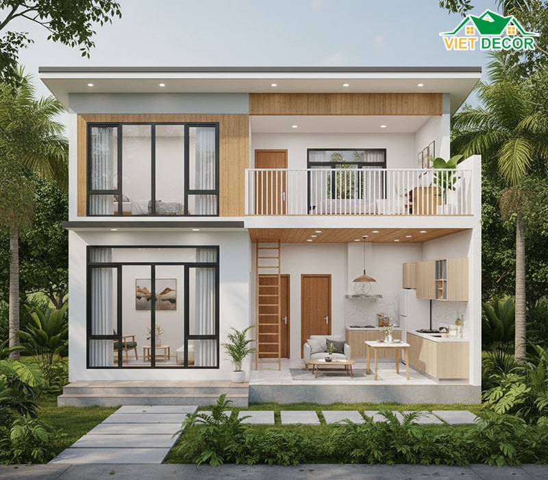 Mẫu nhà cấp 4 có gác lửng 3 phòng ngủ tiện nghi