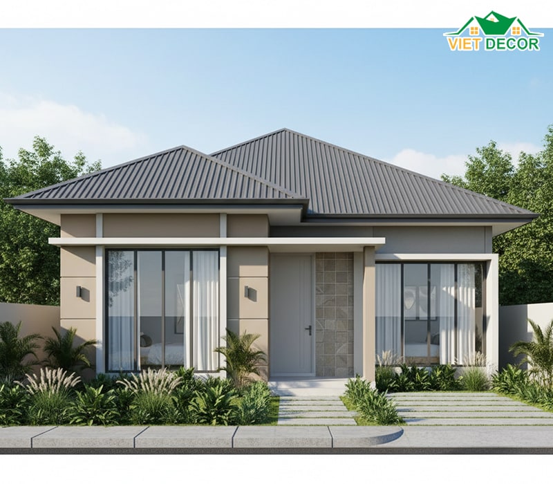 Mẫu nhà cấp 4 đẹp 5x20 mái tôn