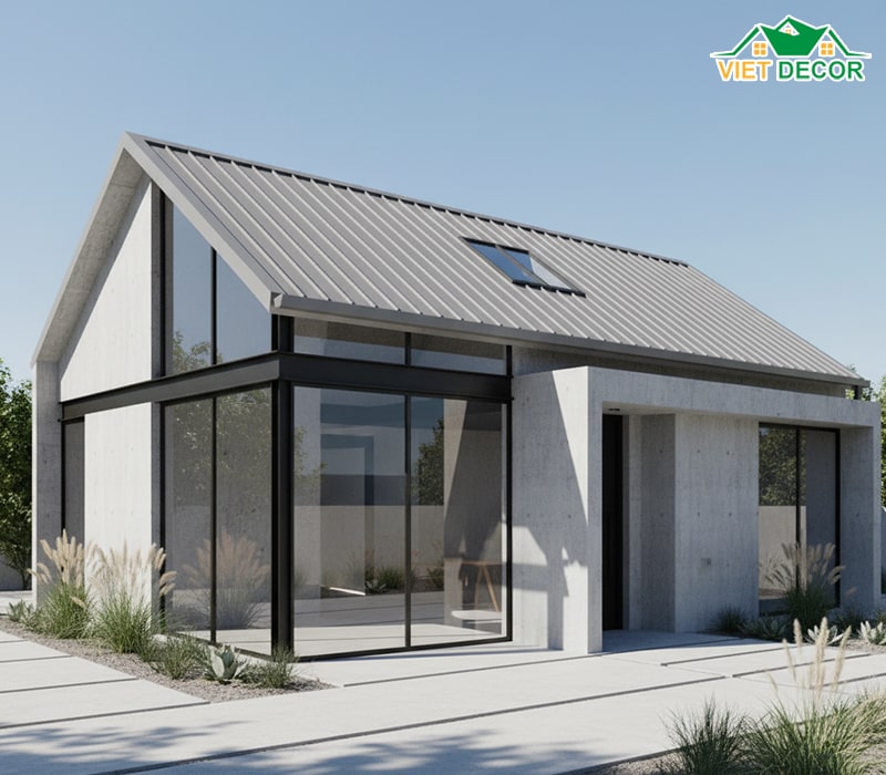 Mẫu nhà cấp 4 đẹp 5x20 mái tôn phong cách hiện đại