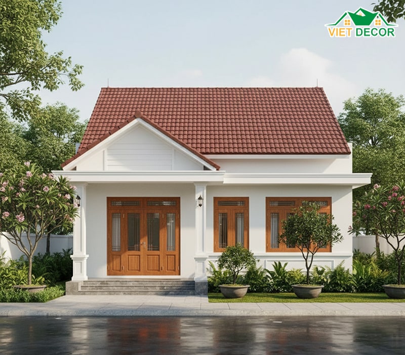 Mẫu nhà cấp 4 5x20 sử dụng mái tôn giả ngói