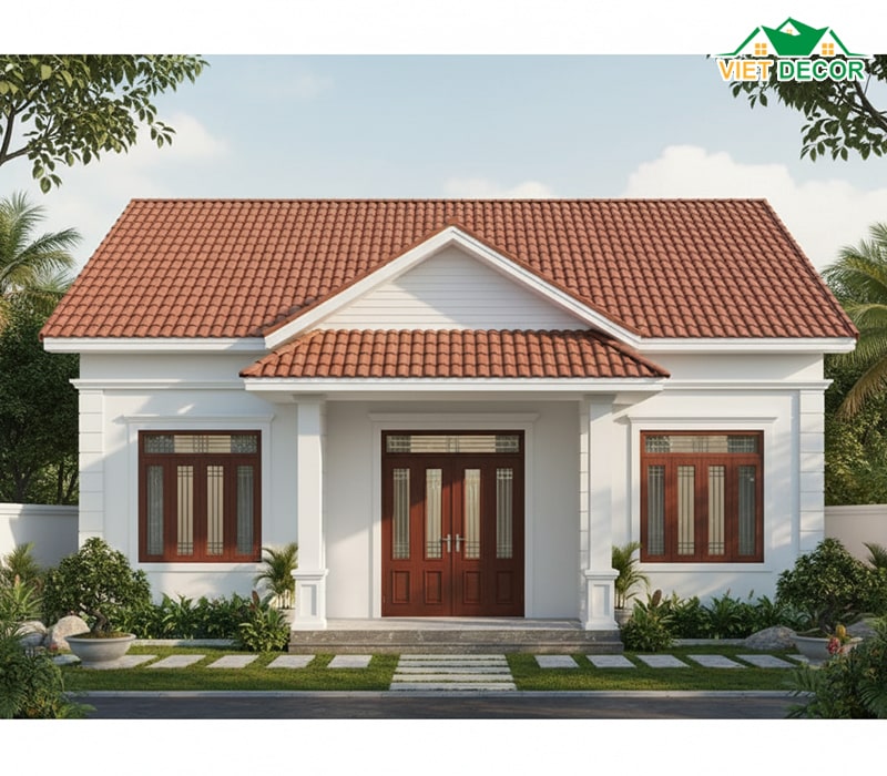 Mẫu nhà cấp 4 5x20 sử dụng mái tôn giả ngói