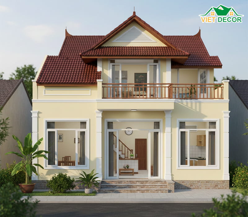 Mẫu nhà 5x15 gác lửng mái Thái sang trọng